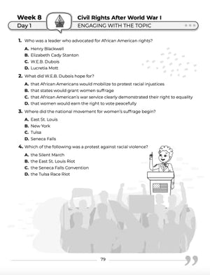 8th Grade Social Studies: Daily Practice Workbook | 20 Weeks of Fun Activities | History | Civic and Government | Geography | Ec,Used