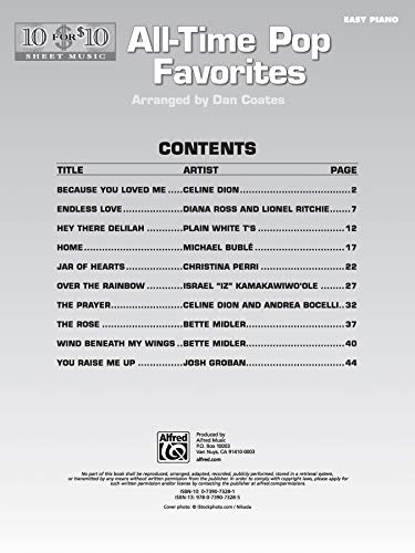 10 for 10 Sheet Music AllTime Pop Favorites: Piano Solos,Used