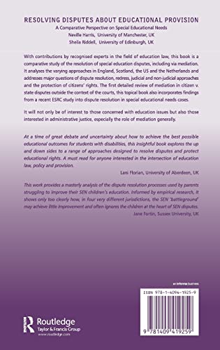 Resolving Disputes about Educational Provision: A Comparative Perspective on Special Educational Needs,Used