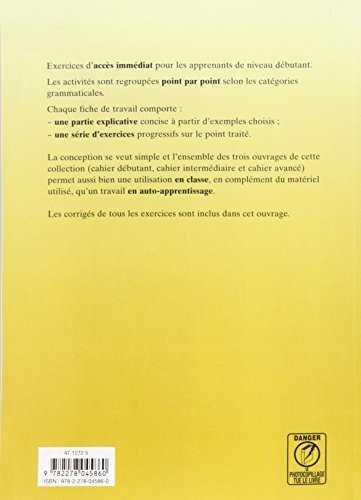 Exercices de grammaire francaise. Cahier debutant [ (French Edition),Used