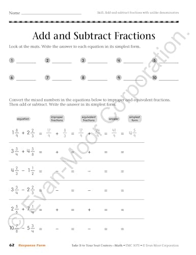 Evanmoor Common Core Math Centers, Grade 5 (Take It To Your Seat: Math Centers)