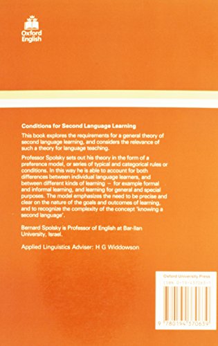 Conditions for Second Language Learning: Introduction to a General Theory (Language Education),Used