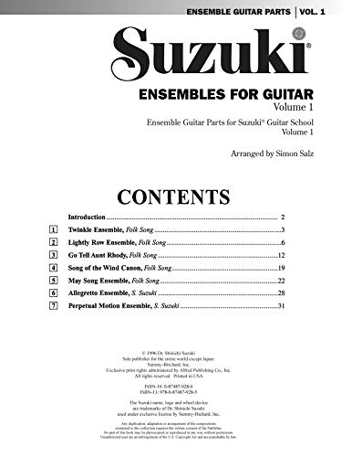 Suzuki Ensembles for Guitar, Volume 1, Vol 1: International Edition (Suzuki Guitar School, Vol 1),Used