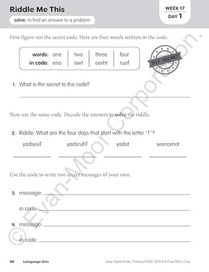 EvanMoor Daily HigherOrder Thinking, Grade 2, Homeschooling and Classroom Resource Workbook, Brainteasers, Critical Thinking, ,Used