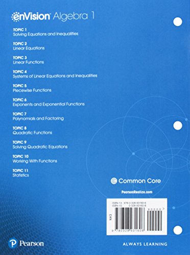 Envision Aga Common Core Student Companion Algebra 1 Grade 8/9 Copyright2018-new