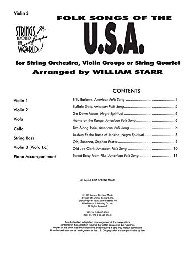 Strings Around the World  Folk Songs of the U.S.A.: Violin 3,Used
