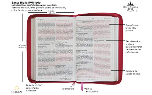 Biblia Reina Valera 1960 Letra Grande. Smil Piel Fucsia, Cremallera, Tamao Manual / Spanish Holy Bible Rvr 1960. Handy Size, Lar