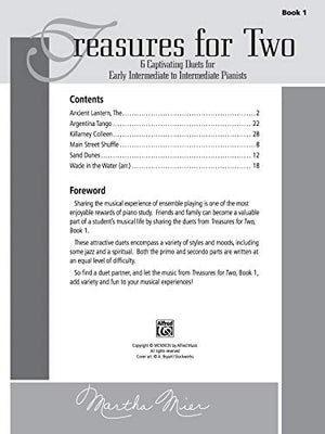 Treasures for Two, Bk 1: 6 Captivating Duets for Early Intermediate to Intermediate Pianists,Used