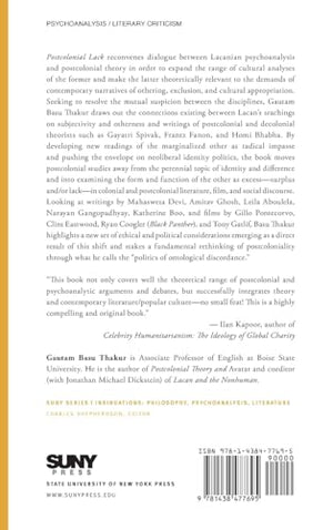Postcolonial Lack: Identity, Culture, Surplus (Suny Series, Insinuations: Philosophy, Psychoanalysis, Literature),Used