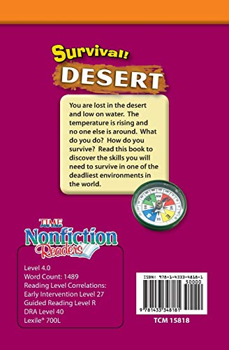 Teacher Created Materials  TIME For Kids Informational Text: Survival! Desert  Grade 4  Guided Reading Level Q,Used