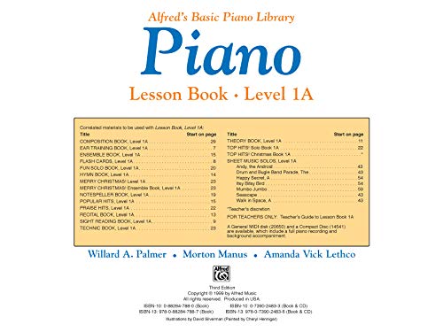 Alfred'S Basic Piano Library Lesson Book, Bk 1A (Alfred'S Basic Piano Library, Bk 1A)-used