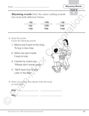 Evanmoor Vocabulary Fundamentals, Grade 1 Homeschool And Classroom Resource, Reproducible Worksheets, Compound Words, Synonyms,