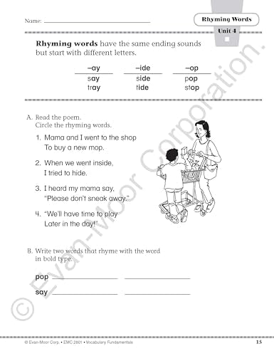 Evanmoor Vocabulary Fundamentals, Grade 1 Homeschool And Classroom Resource, Reproducible Worksheets, Compound Words, Synonyms,