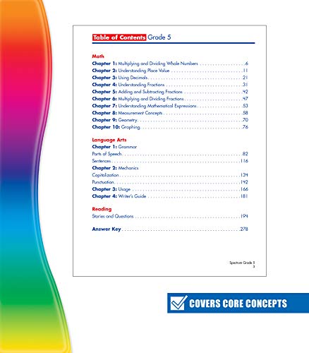 Spectrum Grade 5 Math & Language Arts Workbook5th Grade State Standards for Geometry, Algebra Prep, Vocabulary, Nonfiction, Fic,Used
