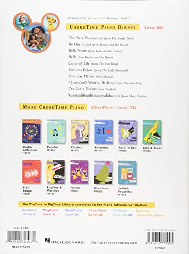 ChordTime Piano Disney  Piano Sheet Music  10 Disney Songs from Moana, The Lion King, Beauty and the Beast & More  Easy Arrange,New
