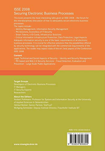 ISSE 2008 Securing Electronic Business Processes: Highlights of the Information Security Solutions Europe 2008 Conference,Used