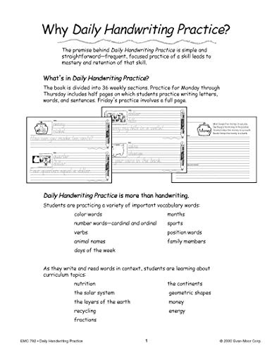 EvanMoor Daily Handwriting Practice Modern Manuscript, KindergartenGrade 6, Homeschooling and Classroom Resource Workbook, Pen,Used