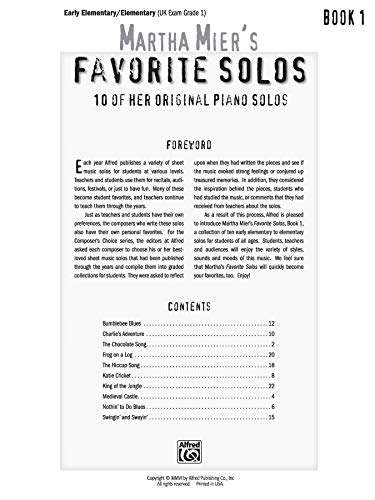 Martha Mier's Favorite Solos, Bk 1: 10 of Her Original Piano Solos,Used