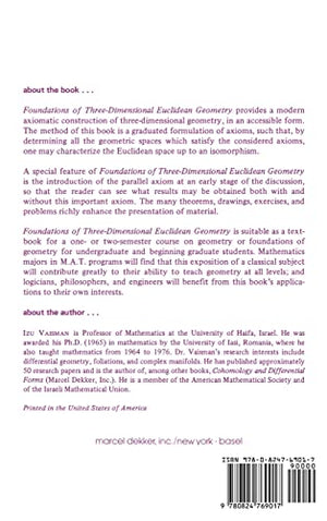 Foundations of ThreeDimensional Euclidean Geometry (Chapman & Hall/CRC Pure and Applied Mathematics),Used