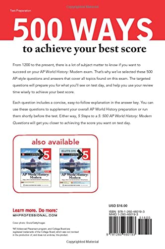 5 Steps to a 5: 500 AP World History: Modern Questions to Know by Test Day, Third Edition (Mcgraw Hill's 500 Questions to Know b,Used
