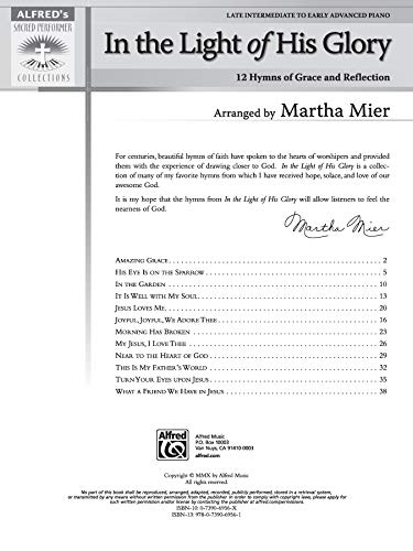 In the Light of His Glory: 12 Hymns of Grace and Reflection (Sacred Performer Collections),Used