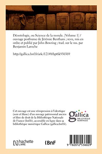 Dontologie, Ou Science de la Morale. [Volume 1] (d.1834) (Sciences Sociales) (French Edition),Used