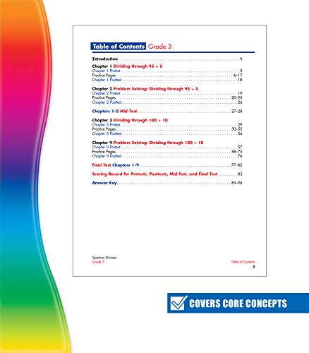 Spectrum Grade 3 Division Workbook3rd Grade State Standards for Dividing Through 100, Math Practice With Answer Key for Homesch,Used