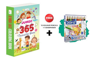 Jumbo - 365 Colouring Book And 12 Colour Pencils + 1 Sharpener :- Kids Daily Colouring Adventure, Jumbo Colouring Book For Toddlers, Early Learners Colouring Book, 365 Colouring Fun