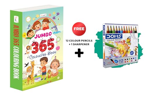 Jumbo - 365 Colouring Book And 12 Colour Pencils + 1 Sharpener :- Kids Daily Colouring Adventure, Jumbo Colouring Book For Toddlers, Early Learners Colouring Book, 365 Colouring Fun