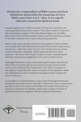 Hitchcock's Bible Names Dictionary: Definitions of Ancient Hebrew Names Mentioned in Biblical Lore,Used