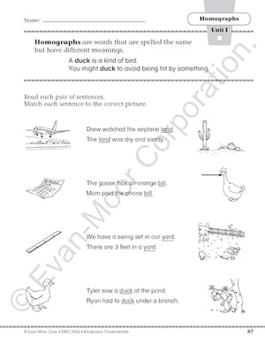 EvanMoor Vocabulary Fundamentals, Grade 2 Homeschool and Classroom Resource, Reproducible Worksheets, Compound Words, Synonyms,,Used