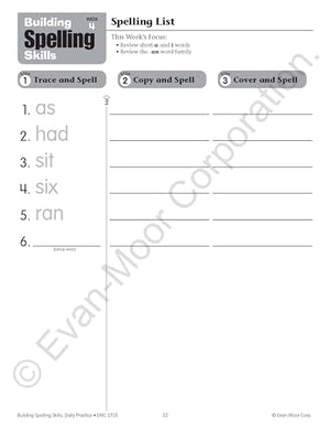 Evanmoor Building Spelling Skills, Grade 1  Homeschooling & Classroom Resource Workbook, Reproducible Worksheets, Teaching Edi