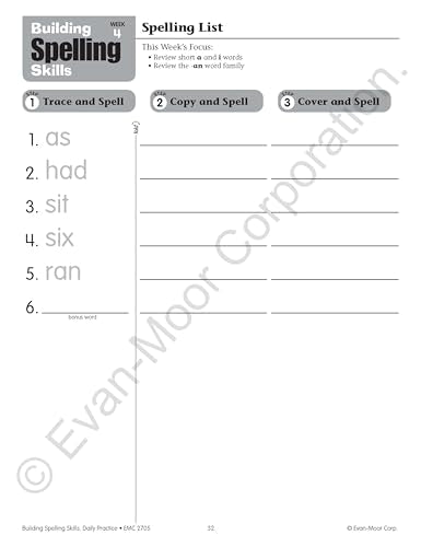 Evanmoor Building Spelling Skills, Grade 1  Homeschooling & Classroom Resource Workbook, Reproducible Worksheets, Teaching Edi
