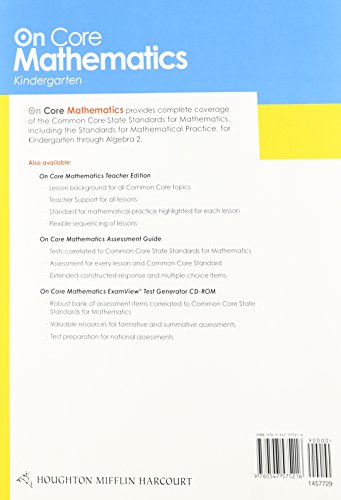Houghton Mifflin Harcourt On Core Mathematics: Student Workbook Grade K,Used