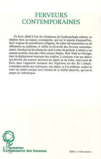 Ferveurs contemporaines: Textes d'anthropologie urbaine offerts  Jacques Gurwirth,Used