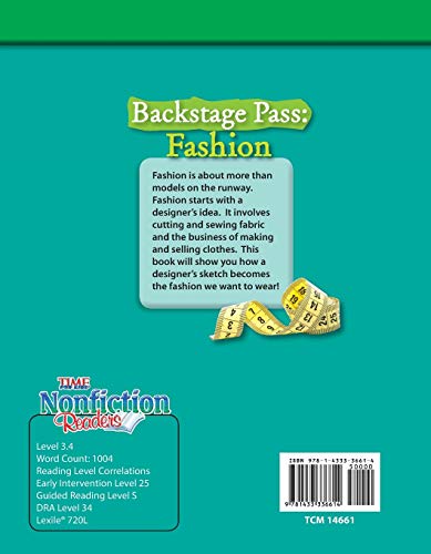 Teacher Created Materials  TIME For Kids Informational Text: Backstage Pass: Fashion  Grade 3  Guided Reading Level O,Used