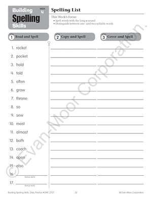 EvanMoor Building Spelling Skills, Grade 3  Homeschooling & Classroom Resource Workbook, Reproducible Worksheets, Teaching Edi,New