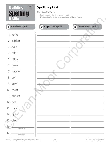 EvanMoor Building Spelling Skills, Grade 3  Homeschooling & Classroom Resource Workbook, Reproducible Worksheets, Teaching Edi,New
