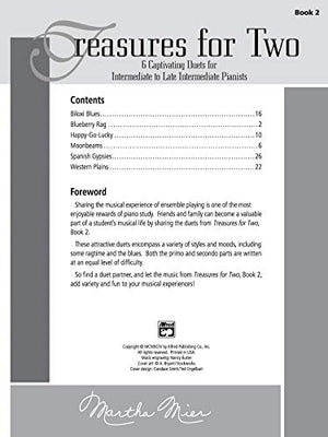 Treasures for Two, Bk 2: 6 Captivating Duets for Intermediate to Late Intermediate Pianists,Used