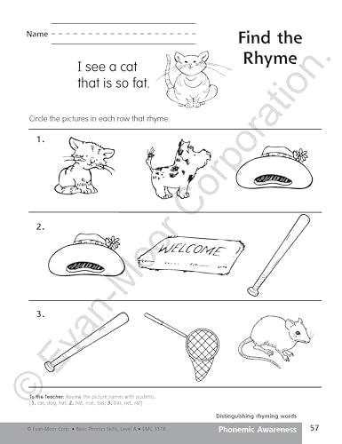 Evanmoor Basic Phonics Skills For Grades Prek And K, Level A, Teacher Reproducible Pages; Teaching Resource Workbook,Used