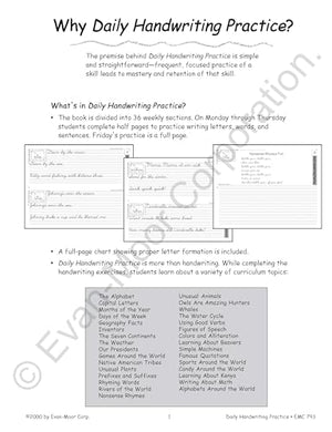 EvanMoor Daily Handwriting Practice Contemporary Cursive, KindergartenGrade 6, Homeschooling and Classroom Resource Workbook, ,Used