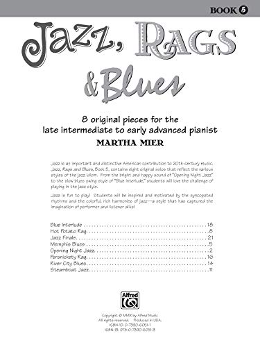 Jazz, Rags & Blues, Bk 5: 8 Original Pieces For The Later Intermediate To Early Advanced Pianist, Book & Cd-new