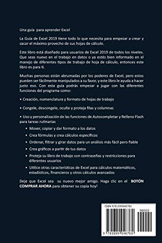 EXCEL 2019: Una gua completa para principiantes para aprender Excel 2019 paso a paso de la A a la Z(Libro En Espanol/Excel 201,Used