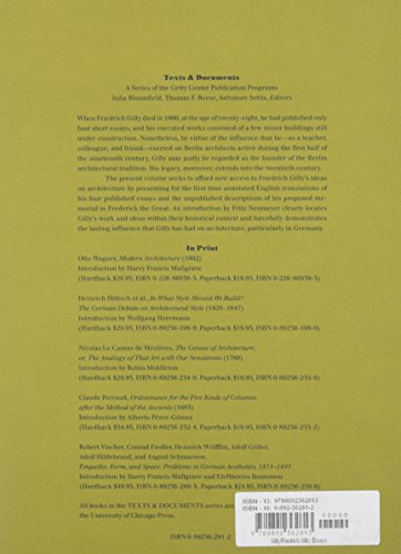 Friedrich Gilly: Essays On Architecture, 17961799 (Texts & Documents)-new