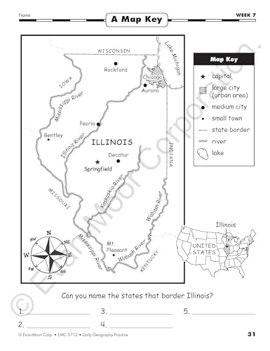 EvanMoor Daily Geography Practice, Grade 3, Homeschooling and Classroom Resource Workbook, Reproducible Worksheets, Teaching Ed,New