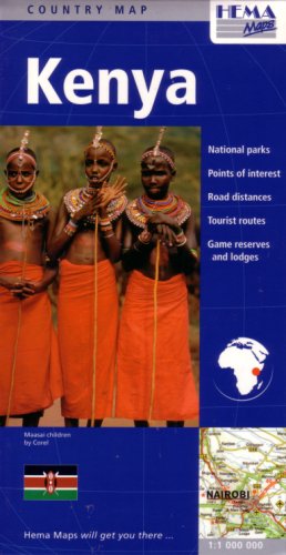 Kenya Country Map By Hema (English, French, Italian And German Edition),Used