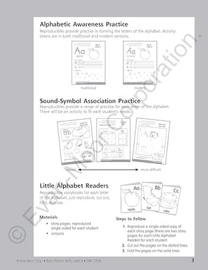Evanmoor Basic Phonics Skills For Grades Prek And K, Level A, Teacher Reproducible Pages; Teaching Resource Workbook,Used