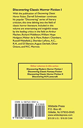 Discovering Classic Horror Fiction I (Discovering (Wildside)),Used