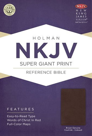 NKJV Super Giant Print Reference Bible, Brown Genuine Cowhide Indexed,Used