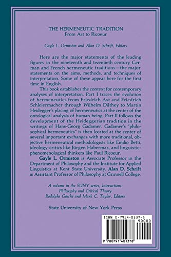 The Hermeneutic Tradition: From Ast to Ricoeur (Suny Studies, Intersections : Philosophy and Critical Theory),Used